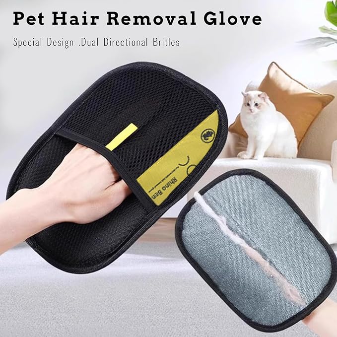 Electrostatic Pet Hair Removal Gloves for Cats & Dogsand Paw Shaped Leather Keychain- 3pcs, Reusable Magic Brush Gloves, Effortless Pet Hair Remover for Furniture, Carpets, Clothing & Laundry