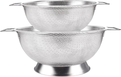 Gulex Stainless Steel Colander and Strainer Set(5-Quart and 3-Quart)， Strainer for Kitchen Food, Dishwasher Safe