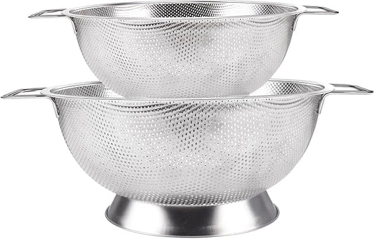 Gulex Stainless Steel Colander and Strainer Set(5-Quart and 3-Quart)， Strainer for Kitchen Food, Dishwasher Safe