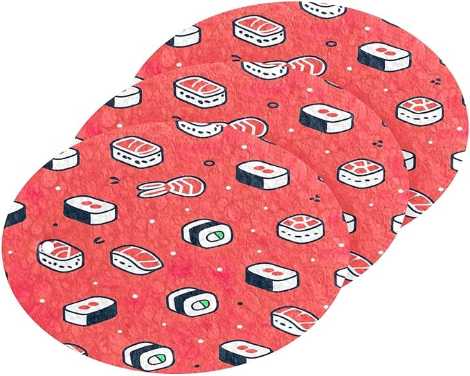 Sushi Kitchen Scrub Sponges, Pop-up Kitchen Cleaning Sponges Reusable Dish Washing Sponges for Bathroom Household Cleaning 3 Pack - Non Scratch Scrubber