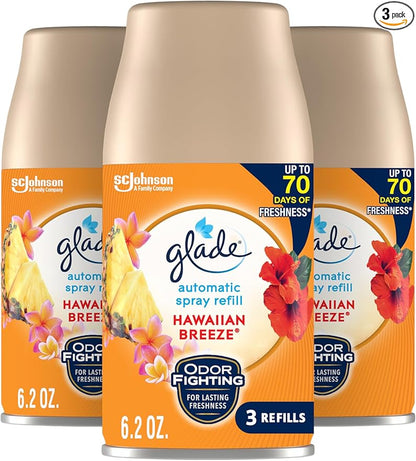 Glade Automatic Spray Air Freshener Refill, Scented Air Freshener for Home and Bathroom, Hawaiian Breeze, 6.2 Oz, 3 Count