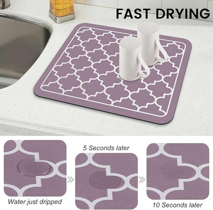 WISELIFE Dish Drying Mat Super Absorbent Drying Mat Large Dish Drying Mats for Kitchen Counter Easy Clean Dish Mat Kitchen Drying Mat15"x 18" Stylish Purple