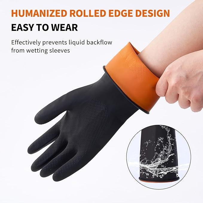 Bamllum 4 Pairs Black Rubber Dishwashing Gloves - Reusable Cleaning Gloves for Kitchen, Household, Anti-Slip, Flexible & Long-Lasting (Medium)