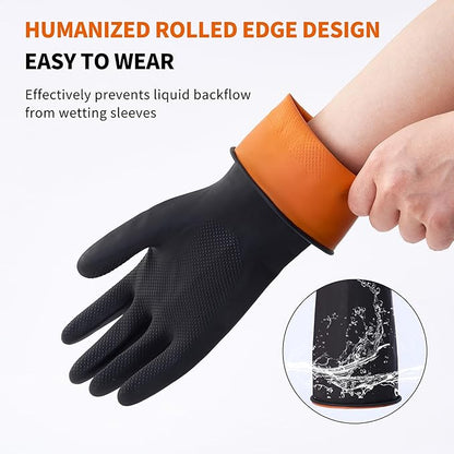 Bamllum 4 Pairs Black Rubber Dishwashing Gloves - Reusable Cleaning Gloves for Kitchen, Household, Anti-Slip, Flexible & Long-Lasting (Medium)