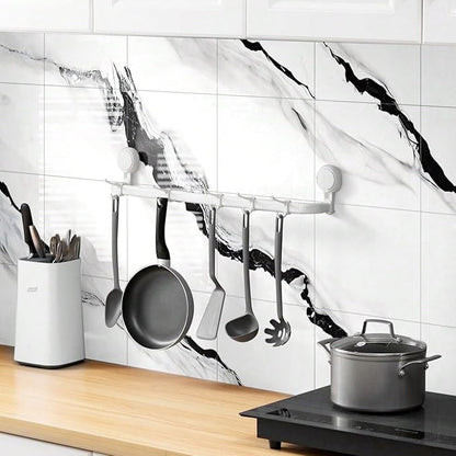 Chejiaye 10pcs Marble Peel and Stick Backsplash Waterproof Washroom Wall Panels, Peel and Stick Tile, PVC Foam Wall Panels for Kitchen,Bathroom,living room,White and Black(Not Real Tile,11.8" x 11.8")