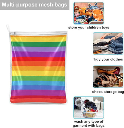 Mesh Laundry Bags Lingerie Bags for Washing Delicates 2 PCS Durable Wash Bag with Zipper Small and Medium Washable Vibrant Colorful Stripes