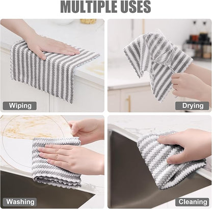 Homaxy 24 Pack Kitchen Dish Cloths, Ultra Soft and Absorbent Dish Towels, Reusable Fast Drying Microfiber Cleaning Cloth, Coral Velvet Wave Design No-lint, 10 x 10 inches, Grey