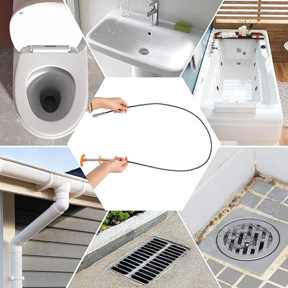 63 In Drain Snake Hair Drain Clog Remover Tool, Sink Drain Cleaner for Sewer Kitchen Bathroom Shower Tub Toilet Clogged Drains Opener Cleaning Tool, Flexible Grabber Claw Pick Up Reacher Tool