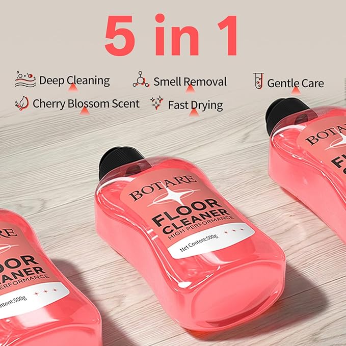 Floor Cleaner Liquid for Mopping, Household Deep Cleaning Solution for Wood,Hardwood,Tile,Laminate,Marble & Porcelain & Bathroom,Sakura Scent,17.6 Fl Oz Each(1 Bottle+1 Cleaning Cloth)