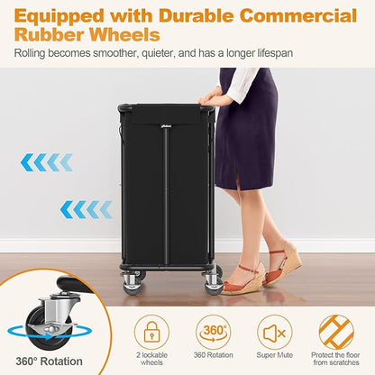 Laundry Basket with Wheels, Rolling Laundry Hamper, 30 Gal.(115L), Removable and Machine Washable Liner, Steel Frame, Tall Laundry Cart for Laundry Room, Bedroom, Bathroom, Dorm Storage -Black