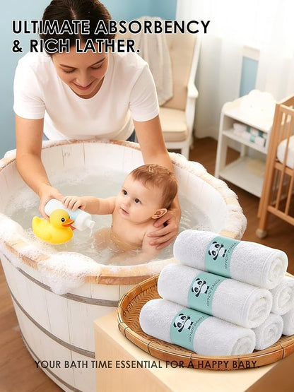 HIPHOP PANDA Baby Washcloths, Rayon Made from Bamboo - 2 Layer Ultra Soft Absorbent Newborn Bath Face Towel - Reusable Baby Wipes for Delicate Skin - White, 6 Pack