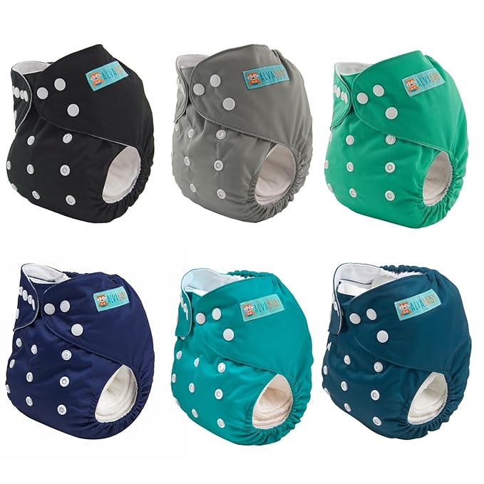 ALVABABY Baby Cloth Diaper 6 Pack with 12 Inserts One Size Cloth Diaper Covers Adjustable Washable Reusable for Baby Girls and Boys