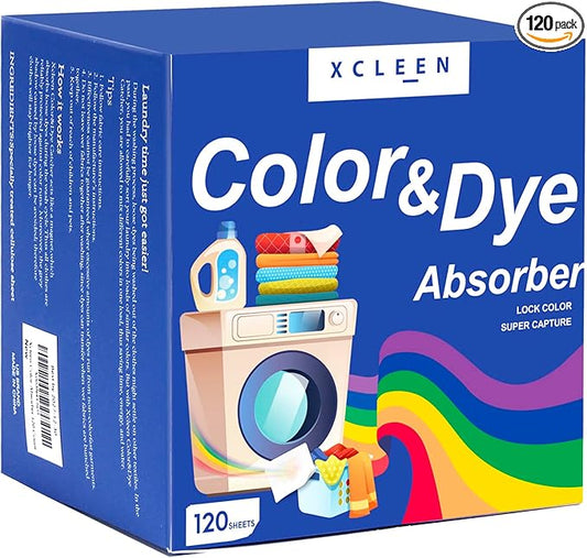 Xcleen Color Absorber Laundry Sheets 120 Count, Dye Catcher to Prevent Clothes from Smearing, Fragrance Free Color Trapping Sheets for Home School or Apartment