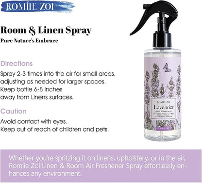 ROMIIE ZOI Linen & Room Air Freshener Spray Room Mist, with Natural Plant Extract, Lavender Scent, 8.5 FL OZ.