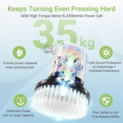Electric Spin Scrubber, Cordless Bathroom Tub Scrubber with Long Handle & 7 Replaceable Cleaning Heads, Extension as Short Handle, Portable Power Shower Brush Household Tools for Tile Floor