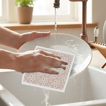 Reusable Swedish Dishcloths for Kitchen, 6 Pack Boho Floral Swedish Dish Cloths, Absorbent Flower Designs Sponge Cleaning Towels Wipes for Kitchen Cooking Home Decoration Housewarming Gifts