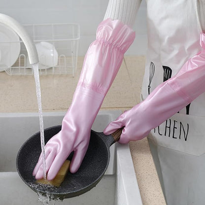 RARITYUS Household Kitchen Cleaning Gloves Waterproof Cotton Lined Dishwashing Non-Slip Long Cuff Gloves