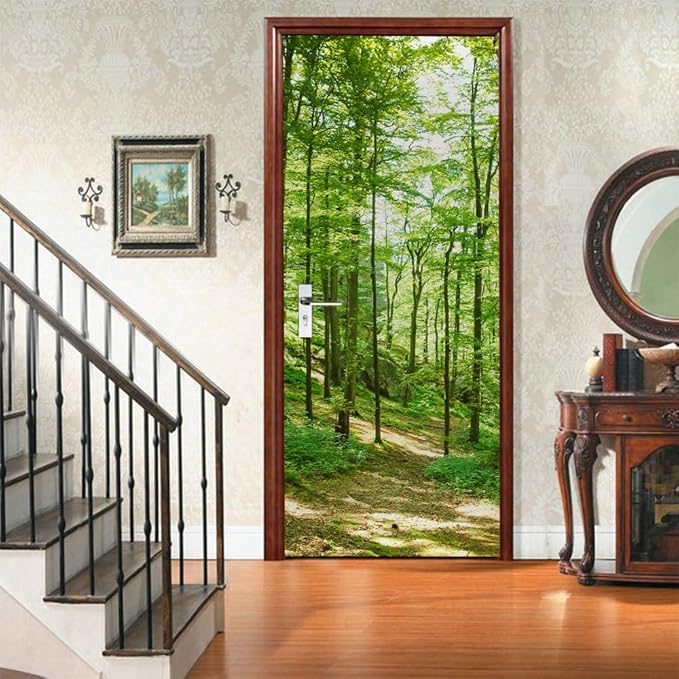 3D Door Wallpaper Self-Adhesive Sticker - Forest Poster Premium PVC Waterproof Wall for Bedroom Living Room Decoration 95 x 200 cm