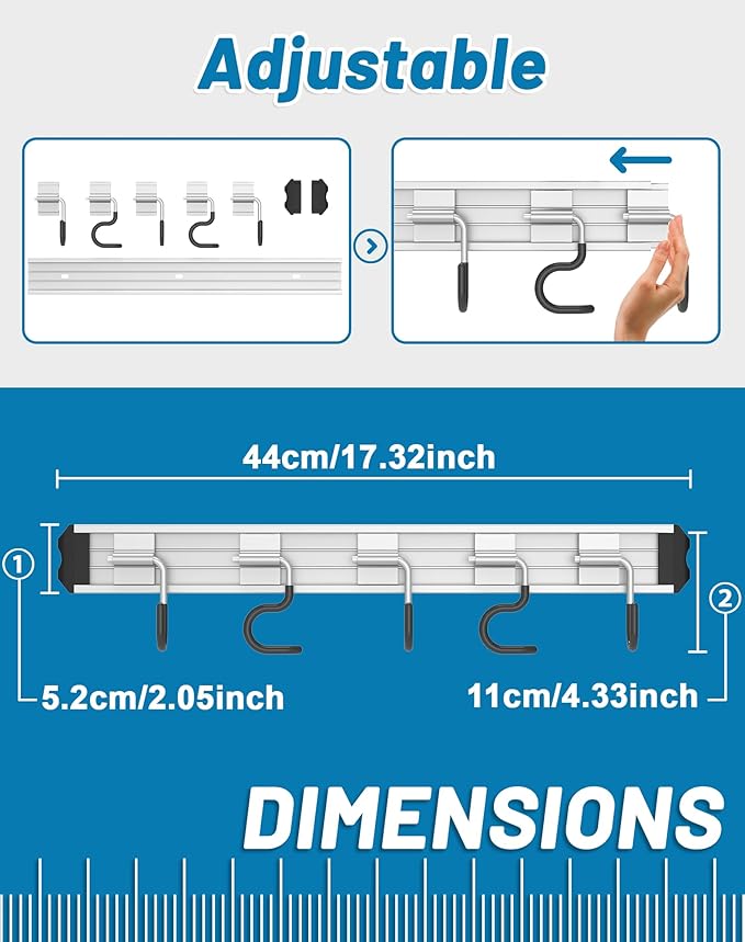 Mop and Broom Holder Wall Mount Garden Tool Rack Organizer, Modern Style,Movable Aluminum Alloy Wall Mounted Hook 2 Pack,Storage Gift for Bathroom,Closet,Laundry Room,Garage,Tool Room(Black)