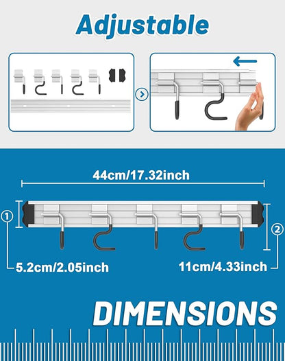 Mop and Broom Holder Wall Mount Garden Tool Rack Organizer, Modern Style,Movable Aluminum Alloy Wall Mounted Hook 2 Pack,Storage Gift for Bathroom,Closet,Laundry Room,Garage,Tool Room(Black)