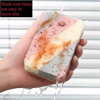 Double Sided Multi-Purpose Kitchen Cleaning Sponge, Great for Dishwashing and Stain Removal, Absorbent, Durable Coconut Fiber Side and Soft Sponge Side 5 Pcs Brown