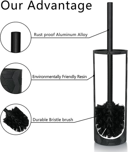 Matte Black Geo Design Resin Toilet Bowl Holder and Brush Set, Stylish Geometric Design with Durable Bristles, Compact and Modern