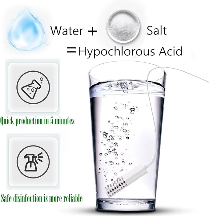 Jeanoko Sodium Hypochlorite Generator, USB DC 5V Hypochlorous Acid Spray Self Made Cleaning Water Generator for Kitchen Home (White&Green)