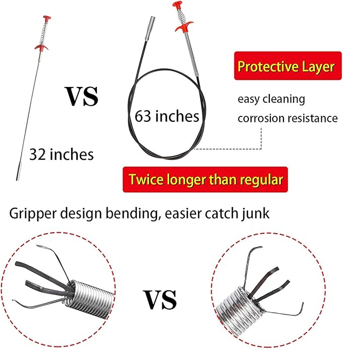 63 Inch Drain Pipe Cleaner,Drain Auger Hair Catcher, Sink Dredge Drain Clog Remover Cleaning Tools for Kitchen Bathroom Tub Toilet Washbasin Clogged Drains Dredge Pipe