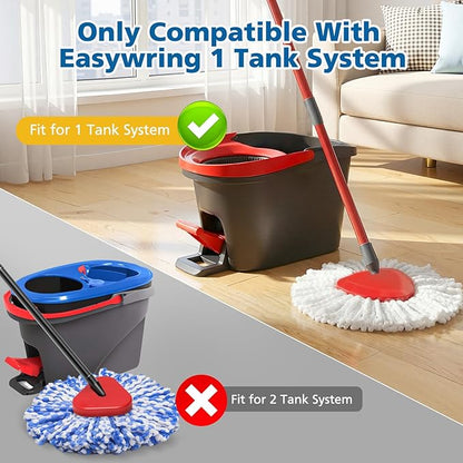 Spin Mop Replacement Head Spin Mop Refills Compatible with O Ceda EasyWring 1-Tank System, 2 Microfiber Spin Mop Head, 1 Triangle Mop Base Head and 4-Section Iron Mop Handle 30-58in for 1 Tank System