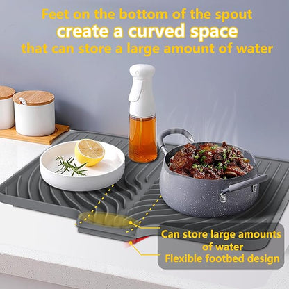 Silicone Drying Mat for Kitchen Counter , Dish Drying Rack Matt with Built in Drain, 18 Inch Dry Mats for Dishes Drying Pad for Kitchen Counter (18×12inch, gray)