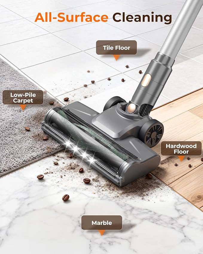 N8 Cordless Vacuum Cleaner,Lightweight Stick Vacuum with Powerful Suction,2200mAh Battery,40 Mins Runtime,Self-Standing, Rechargeable Vacuum Cleaners for Home Hardwood Floor Carpet Pet Hair (Honey)