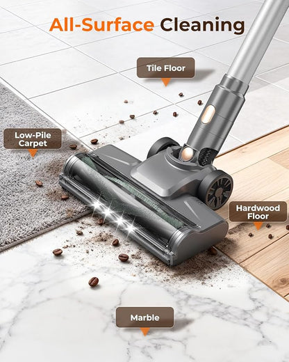 N8 Cordless Vacuum Cleaner,Lightweight Stick Vacuum with Powerful Suction,2200mAh Battery,40 Mins Runtime,Self-Standing, Rechargeable Vacuum Cleaners for Home Hardwood Floor Carpet Pet Hair (Honey)