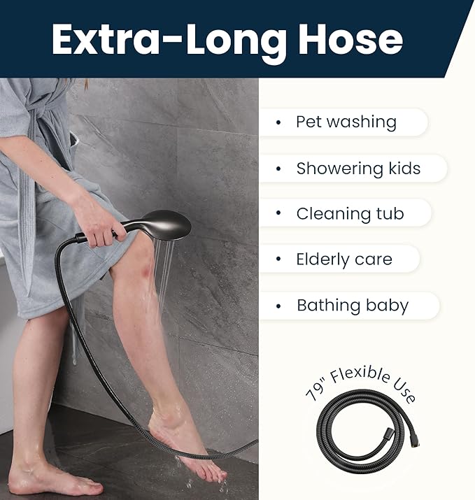 BRIGHT SHOWERS Shower Hose For Hand Held Shower Heads, 79 Inches Cord Extra Long Stainless Steel Hand Shower Hose, Ultra-Flexible Replacement Part with Brass Insert, Matte Black