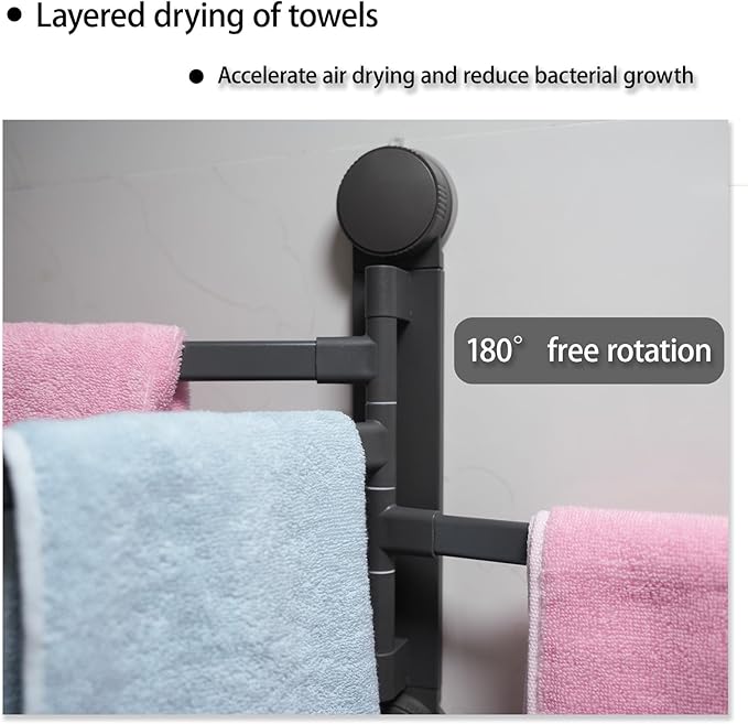 Towel Rack Suction Cup Clothes Drying Rack - Foldable Wall-Mounted Laundry Hanger for Bathroom, Balcony, Kitchen - Space-Saving, No Drilling, Sturdy(Grey)