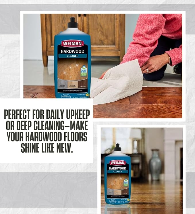 Weiman Professional Citrus Scent Hardwood Floor Cleaner Liquid 32 oz Bundle with Microfiber Cloth – Cleans and Shines Wood, Laminate, and Tile Floors – Gift Set (2 Items)