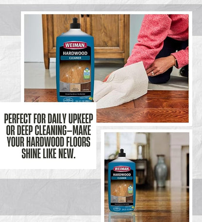 Weiman Professional Citrus Scent Hardwood Floor Cleaner Liquid 32 oz Bundle with Microfiber Cloth – Cleans and Shines Wood, Laminate, and Tile Floors – Gift Set (2 Items)