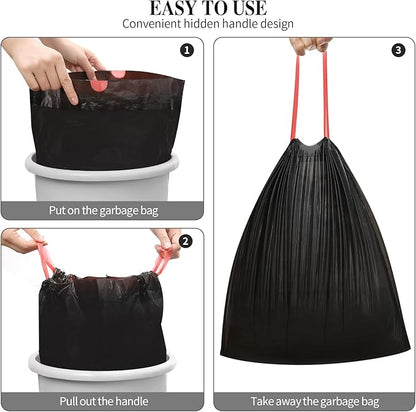 6Rolls Drawstring Small Trash Bags,4 Gallon Thicken Drawstring Small Garbage Bags for Kitchen,Bathroom,Bedroom,Home,Office Trash Cans，120 Counts (Black)