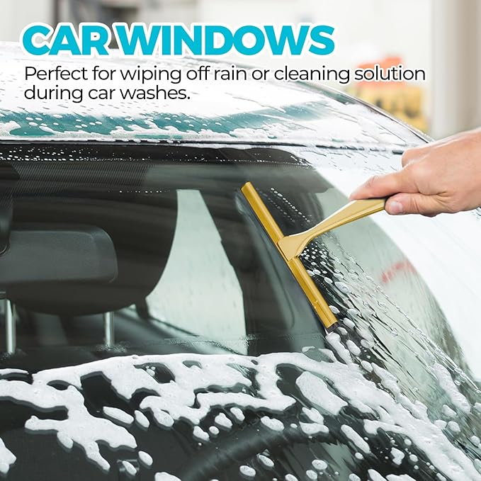 11.5-Inch Golden All-Purpose Shower Squeegee for Shower Doors, Tile Shower Walls, Bathroom, Window, Glass and Car Windshield, Mirrors and Kitchen-Stainless Steel