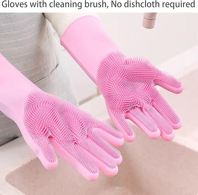 Dishwashing Gloves Kitchen Magic Gloves Dishwashing Brush (Pink)