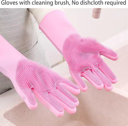 Dishwashing Gloves Kitchen Magic Gloves Dishwashing Brush (Pink)