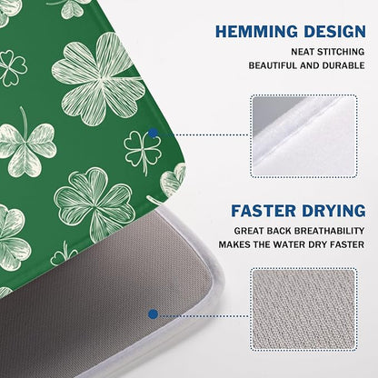 St Patrick's Day Dish Drying Mat 18 x 24 Inch Green Shamrock Dish Drainer Rack Mat Absorbent Microfiber Mats for Spring Lucky Clovers Dish Pad for Kitchen Coffee Bar Decor