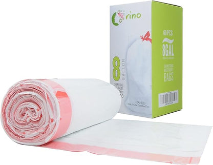 Orino Ultra Strong Garbage Bags 8 Gallon Trash Can Liners for Kitchen and Office Unscented White Drawstring Trash Bags, 60 Count 0.74 mil 22" x 24"