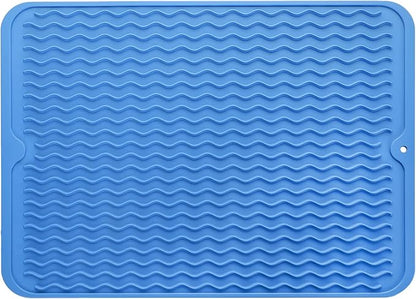 MicoYang Silicone Dish Drying Mat for Multiple Usage,Easy clean,Eco-friendly,Heat-resistant Silicone Mat for Kitchen Counter or Sink,Refrigerator or drawer liner Lichen BlueL L 16 inches x 12 inches