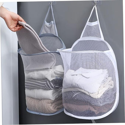 Levemolo 2pcs Folding Hanging Laundry Storage Baskets Breathable Mesh Clothes Organizer for Home Bedroom and Bathroom Space-saving for Dirty Clothes and Toys