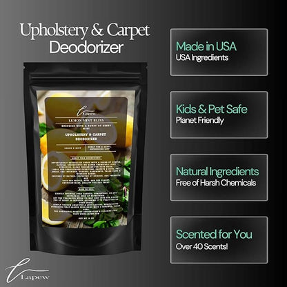 Lapew Lemon Mint Bliss Carpet Deodorizer Powder - Pet Safe Freshener for Vacuuming | Scented Odor Eliminator for Home | 16 oz