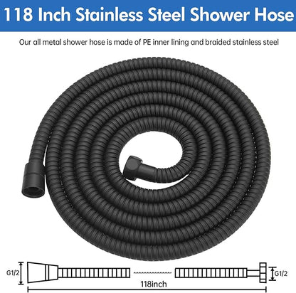 RUMOSE 118 inches Shower Hose Shower Head Extension Hose Extra Long Stainless Steel Shower Tube Attachment Flexible Handheld Shower Sprayer Hose, Matte Black
