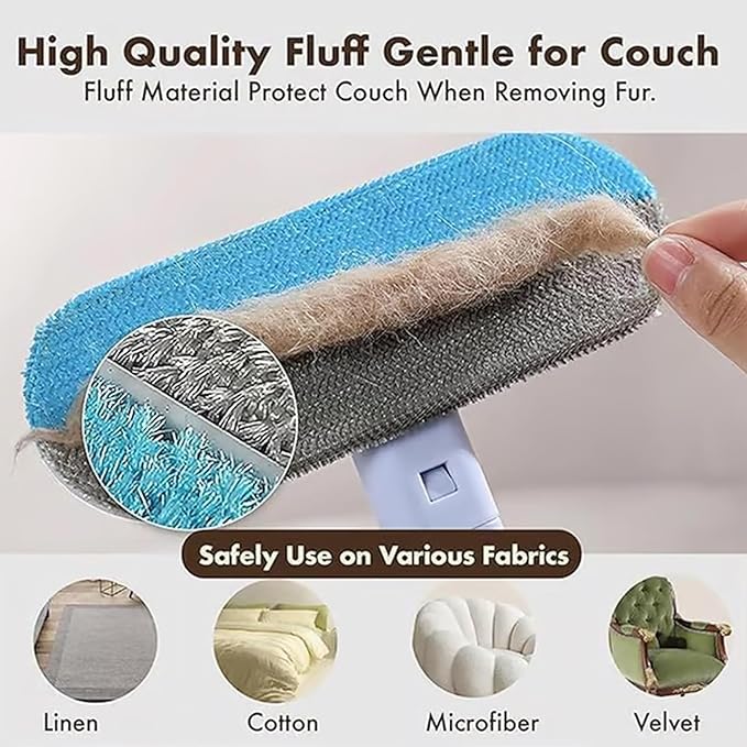 Reusable Pet Hair Remover Brush, 4-in-1 Multifunction Pet Hair Removal Tool with 17.7" Extra Long Handle for Furniture, Car, Carpet & Multi-Surfaces (Blue)