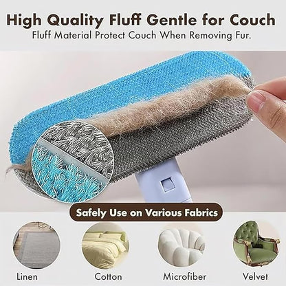 Reusable Pet Hair Remover Brush, 4-in-1 Multifunction Pet Hair Removal Tool with 17.7" Extra Long Handle for Furniture, Car, Carpet & Multi-Surfaces (Blue)