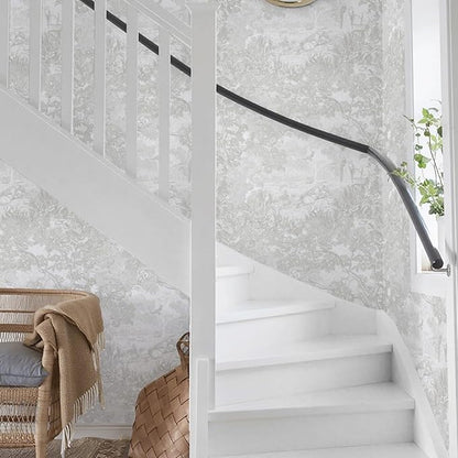 Ismoon Gray Peel and Stick Wallpaper Neutral Wall Paper 17.3in×6.56ft Vintage Removable Self-Adhesive Wallpaper Animals Jungle Contact Paper for Cabinets Bathroom Walls Covering Vinyl Roll