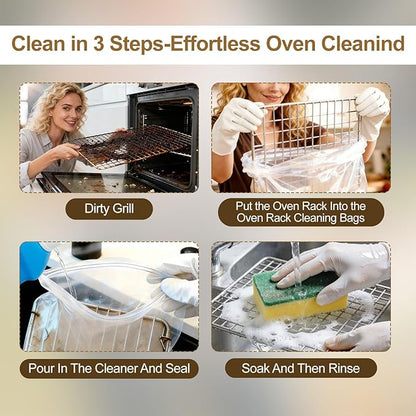 10 PCS No Scrub Oven Rack Cleaning Bags – Thickened Reusable Leak-Resistant PE Bags for Deep Soaking Grill Grates, Heavy-Duty Cleaning Bags for BBQ Grills,Metal Grates (19.6 × 27.5 in)
